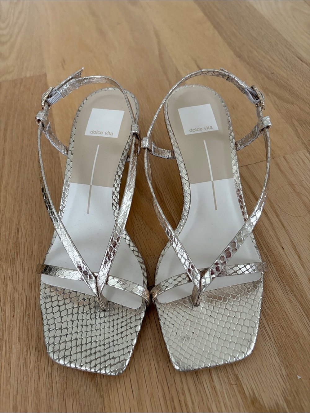 Dolce Vita Laury Gold Snake-Embossed Strappy Slingback Sandals
